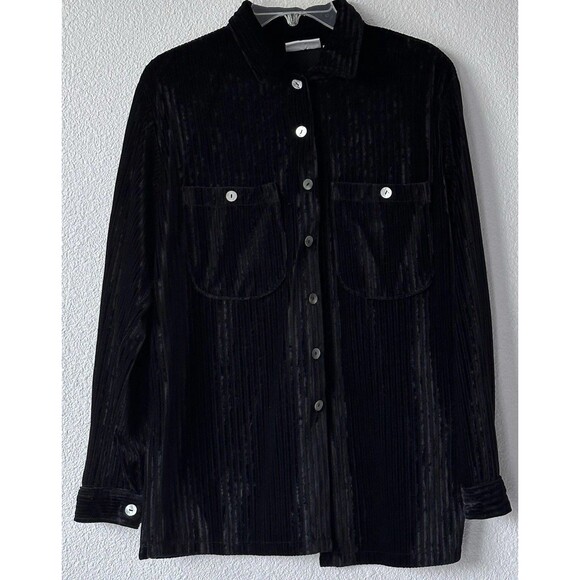 Kathy Ireland Corduroy Shirt Jacket Women's M Oversized Black Button Up Shacket - Picture 1 of 9